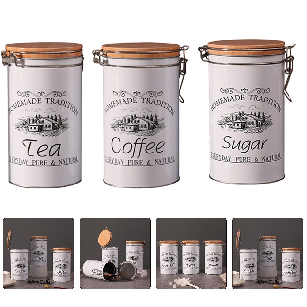 3Pcs Blik Opslag Potten Koffieboon Potten Verzegelde Thee Containers Suiker/Koffie/Thee Blikken Huis Keuken Opslag organizer