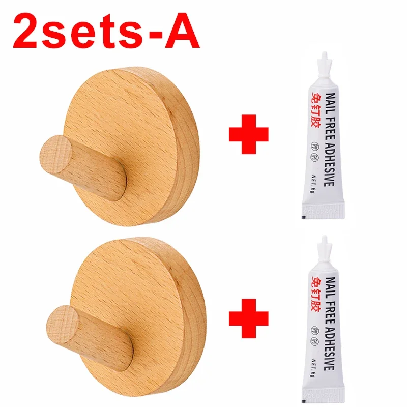 4/1 set träväggkrokar, väggmonterade vägghängare för att hänga handdukar, kläder, nyckelringar, heminredning, krokar med lim: Mång