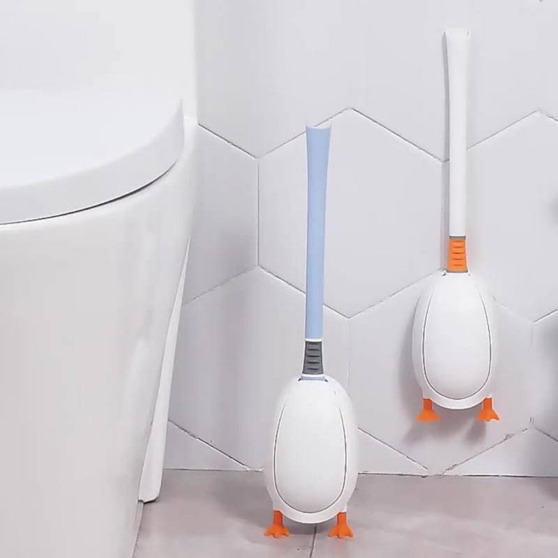 Toilet Brush Water Leak Proof With Base Duck Shape Silicone Soft Bristles Brush With Holder Toilet Bathroom Accessories