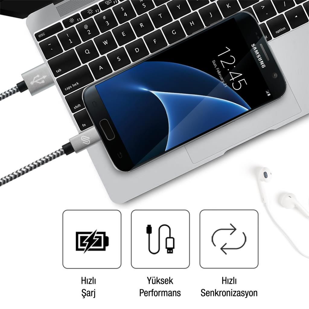 Qwerts micro usb hurtigopladekabel til samsung og android kompatibel