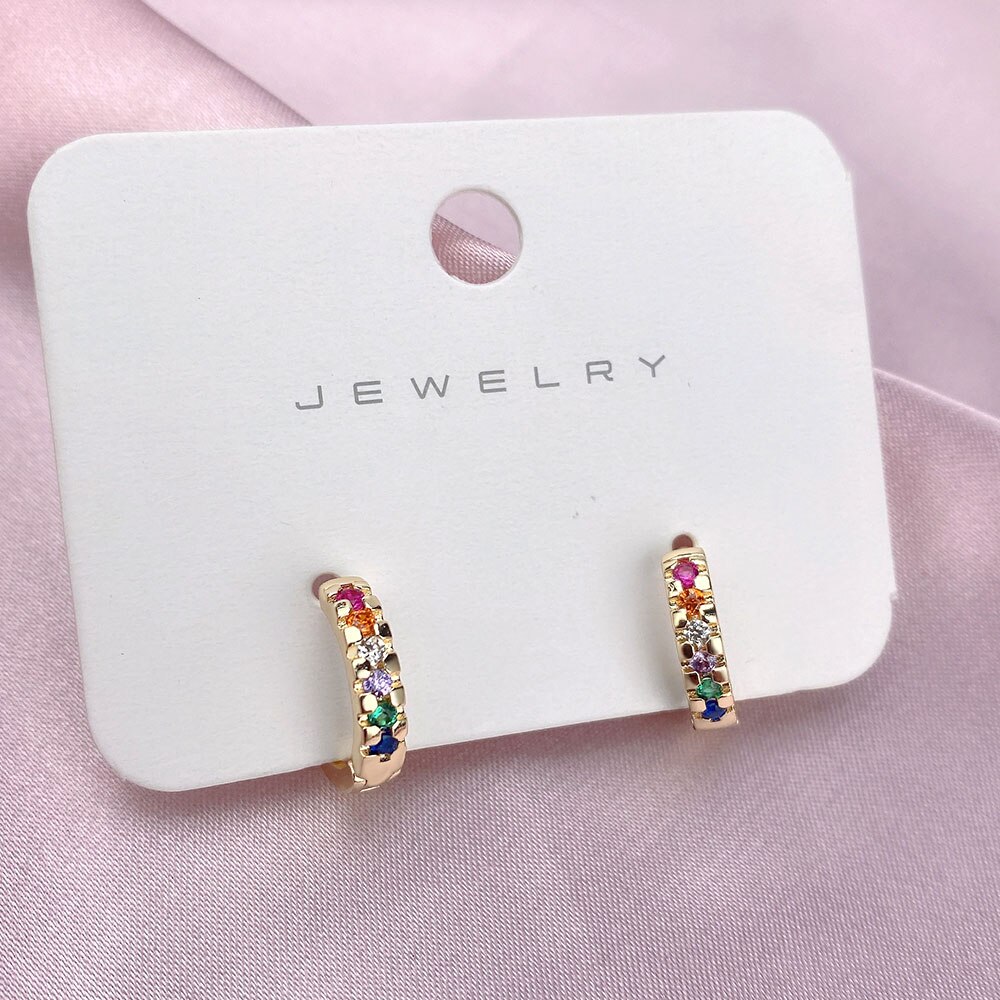 Classic Eenvoudige Kleine Regenboog Zirconia Stud Huggies Oorringen Voor Vrouwen Mannen Dikke Ronde Cirkel Earring Piercing