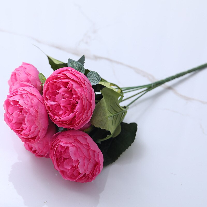 30Cm Rose Roze Zijde Pioen Kunstbloemen Boeket 5 Groot Hoofd En 4 Bud Goedkope Nep Bloemen Voor Thuis bruiloft Decoratie Indoor: Diep Roze
