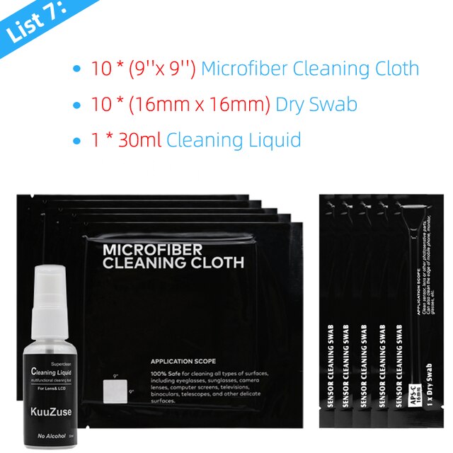 Vacuum Wrapped Microfiber Cleaning Cloths Cleaning Swab Cleaning liquid Water for Camera Lens Glasses Phones LCD Screens DSLR: 7