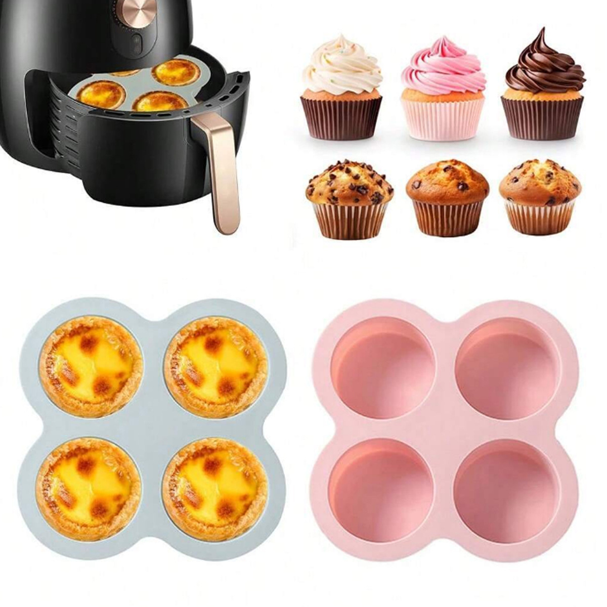 Air Fryer Egg Mold Round Shape Eggs Mold 3 Cavity Non-Stick Silicone Air Fryer Egg Pan Egg Steamer Cooking Mold Fried Egg Tool