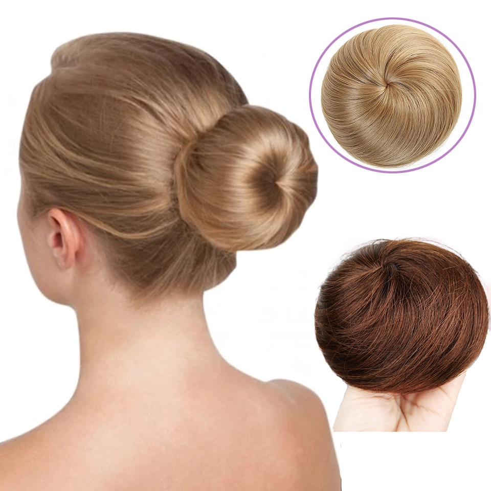 HUAYA Synthetic Straight Bun Hair Chignon Donut Roller Elastic Drawstring Hair Extensions Bun Heat Resistant Fiber Hairpieces