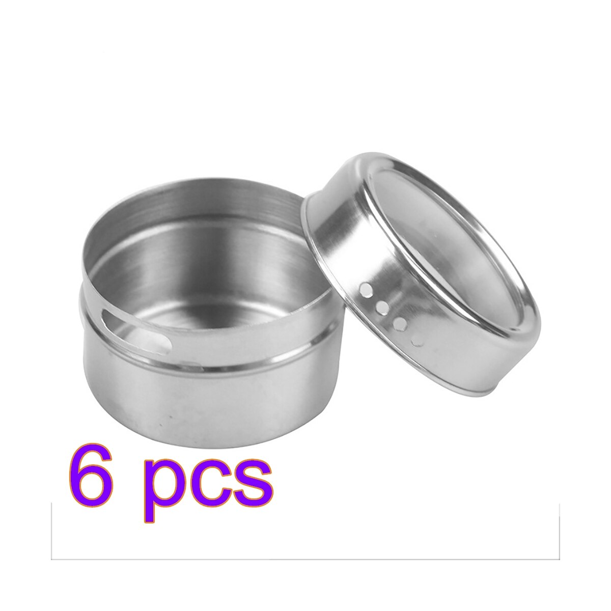 Transparent Lid Spice Magnetic Tin Pot Stainless Steel Spice Sauce Storage Container Pot Kitchen Condiment Holder Household Item: 6pcs