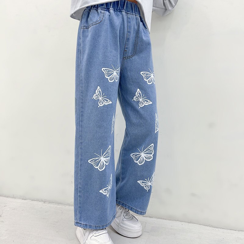 Jean imprimé papillon pour fille, pantalon en – Grandado