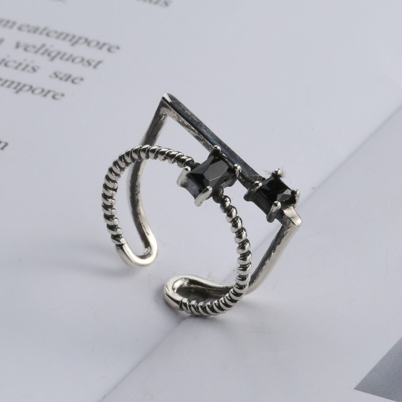 Creatieve Stijl Boho Zilver Kleur Zwart Zirkoon Ringen Voor Vrouwen Verstelbare Ring Mode Charme Sieraden