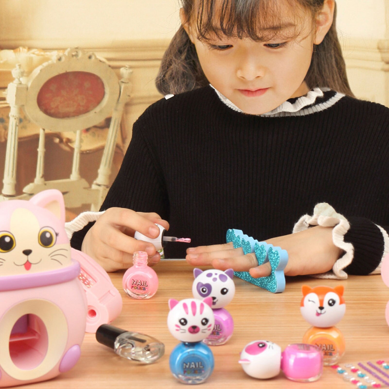 Kit de manucure pour enfants, 15 pièces, vernis à ongles lavable, Machine à faire soi-même, cosmétiques pour filles, jeu de simulation, tampon à ongles, Kit d'art