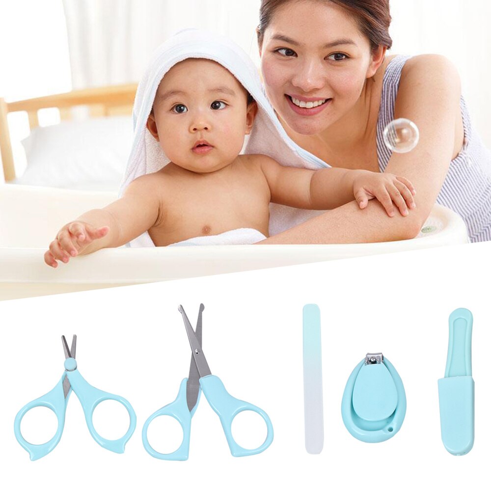 5 stk /1 sæt baby neglesakse manicure kit sikkerheds negleklipper fil sakse sæt negle trim værktøjer til baby spædbarn (blå)