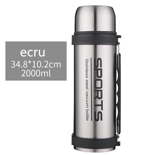 Grote Capaciteit Roestvrijstalen Thermoskan Outdoor Reizen Sport Persoonlijkheid Water Cup Draagbare Isolatie Vacuüm Cup 1.5L / 2L: 2000ml ecru