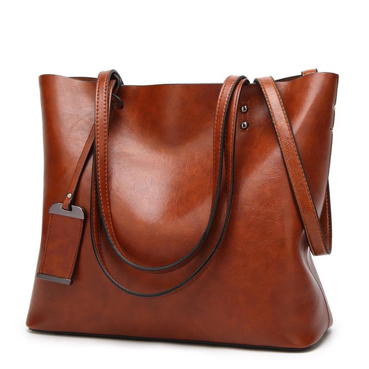 JOOZ Waxing Leather bucket bags Simple Double strap female shoulder bags For Women Messenger Bags Lady All-Purpose Shopping tote: brown