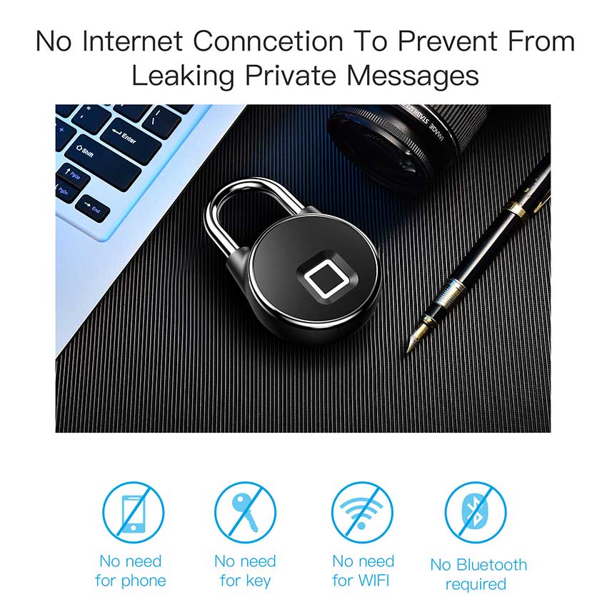 Aimitek Rechargeable Fingerprint Smart Lock IP65 Waterproof Anti-Theft Security Padlock Door Luggage Case Keyless