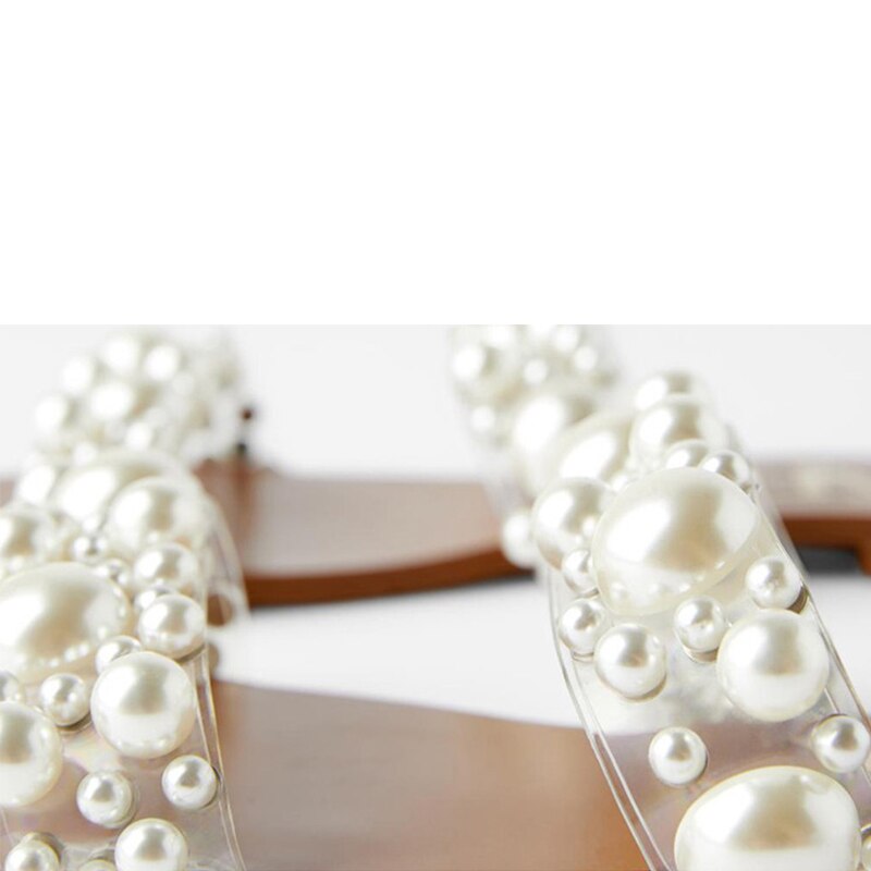 Summer Pearl String Bead Slippers Womens Flat Sandals Beach Shoes Casual Slippers Female Womens pearl Shoes