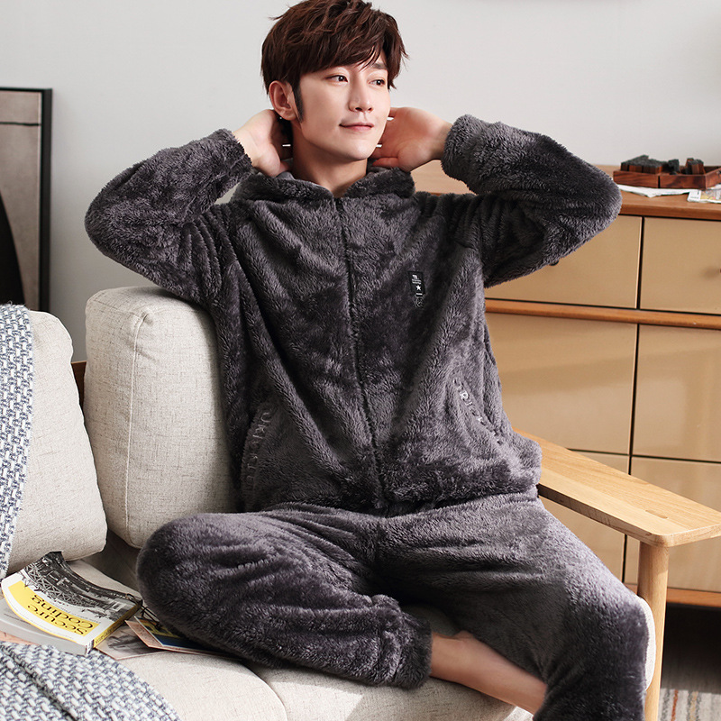 Pijamas gruesos de terciopelo para hombre, ropa de franela cálida para el hogar, de talla grande, para invierno