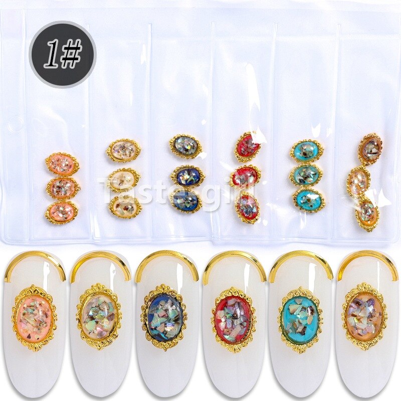 18Pcs 3d Metal Glitter Nail Art Decoraties Shell Steentjes Charmes Nagels Sieraden Accessoires Gem: Style 01