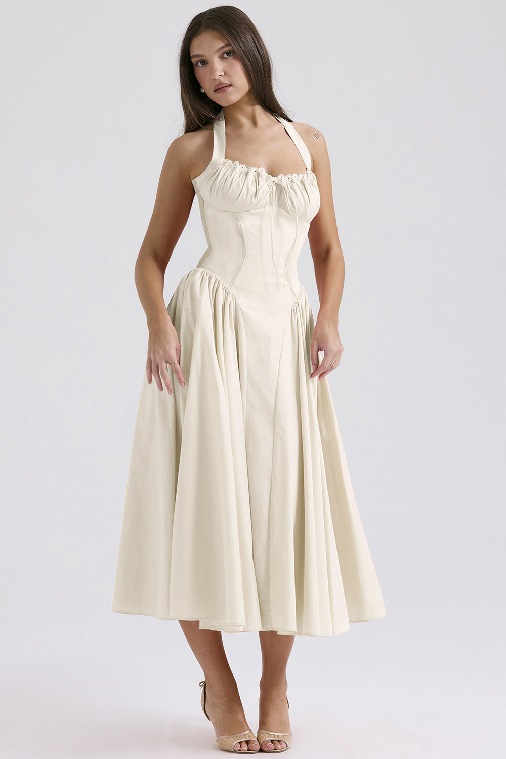 Vintage blomstret halterneck midi sommerkjole dame højtaljet pink blå sort rød kjole sommerkjoler kvinde fødselsdagskåbe