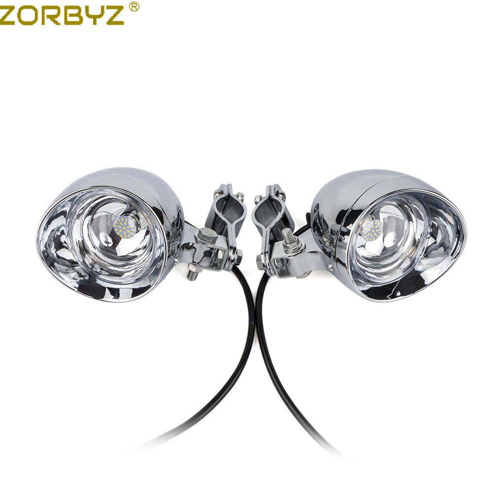 ZORBYZ – lot de feux antibrouillard LED chromés pour motos, 1 ensemble, avec Cage à roulettes, barre de support