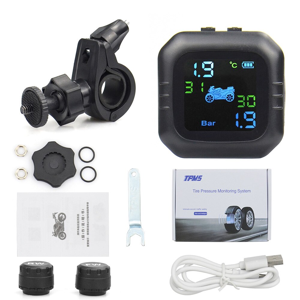Original Wireless Motorcycle TPMS Tire Pressure Monitoring System Motor Tyre LCD Display Internal or External TH/WI Sensors: motor tpms