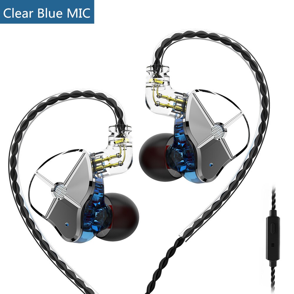 Trn st1 1dd + 1ba fone de ouvido híbrido, de alta fidelidade, monitor dj, para corrida, esporte, cabo destacável, zst es4 v80 v90: Blue with mic