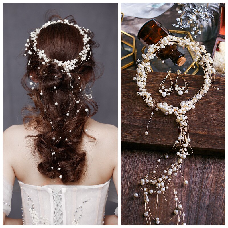 Diadema de flor de perla para novia, corona para boda, corona de flores para la cabeza, accesorios para el cabello de estilo bohemio para mujer, diadema para traje de boda