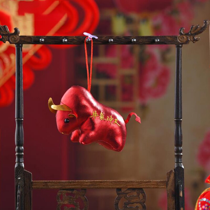 1 Pc Red/Gold Year Chinese Zodiac Ox Cattle Plush Toys Red Milk Cow Mascot Plush Doll 13*9*5cm: Red