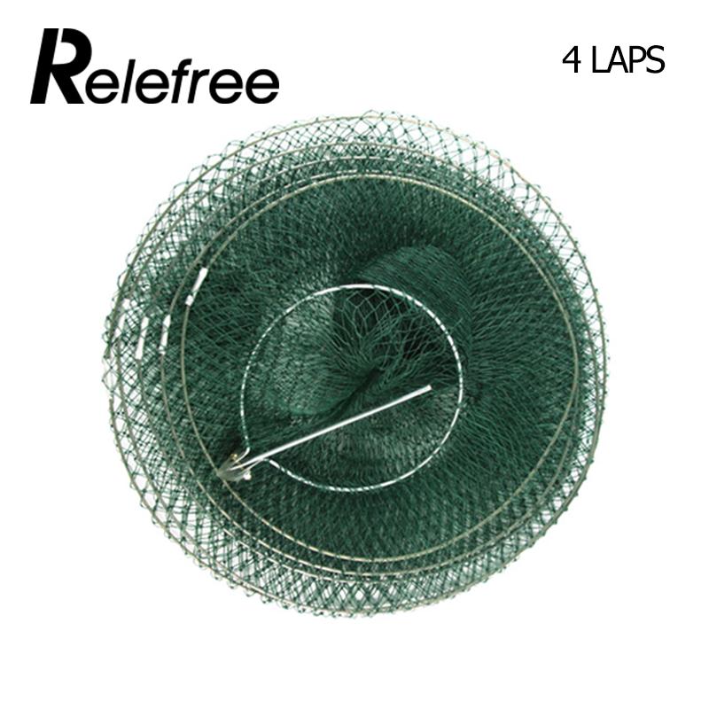 Steel Wire Green Fishing Net Folding Fishnet Folding Fish Care Crawfish Shrimp Cage Portable Fishing Landing Tackle accessories: 4 laps
