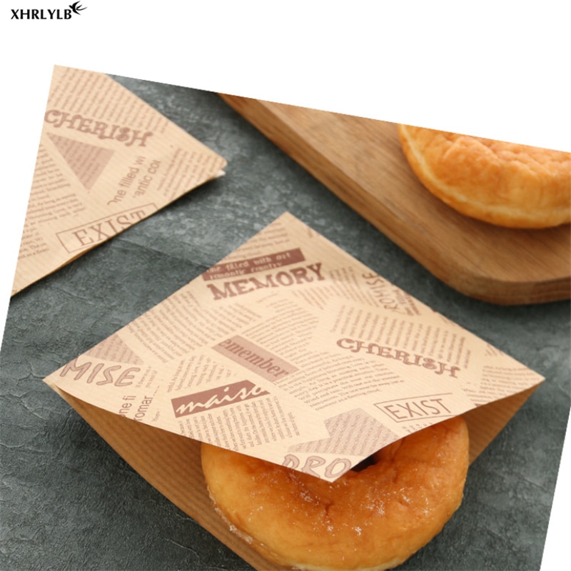 XHRLYLB 50 pc Engels Patroon Voedsel Vetvrij Papier Zak Sandwich Donut Brood Papieren Zak Bakken Accessoires Bruiloft Decoration.7z