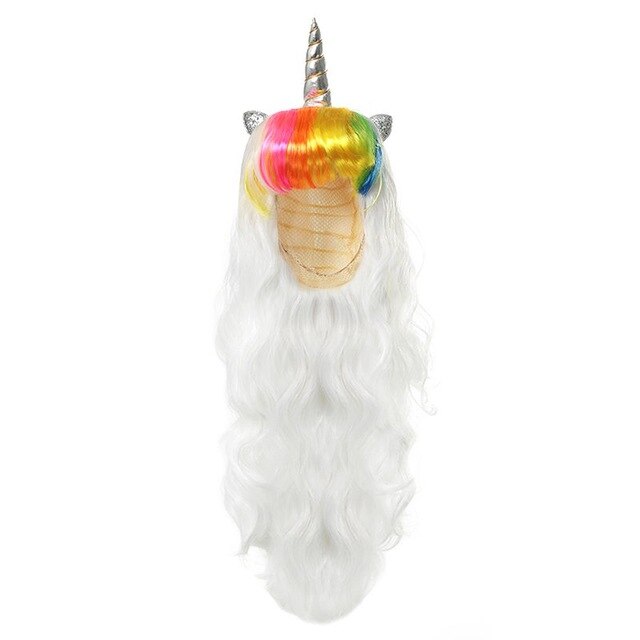 Bandeau de Cosplay licorne pour filles, perruques de princesse pour enfants, accessoires tenues fantaisie, tresse arc-en-ciel, cheveux synthétiques: Unicorn Wig 04