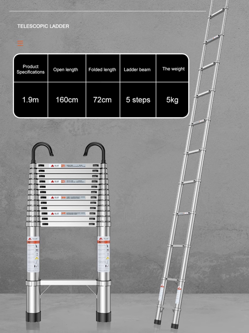 Portable Stainless Steel Telescoping Ladder, Multi-Function Extendable Adjustable Step Ladder Ideal for Home and Garden Use