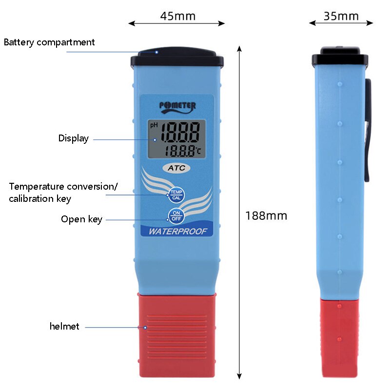 PH-097 Waterproof PH Meter High Precision Digital Water Analyzer PH/Temperature Dual Displayed Test Pen