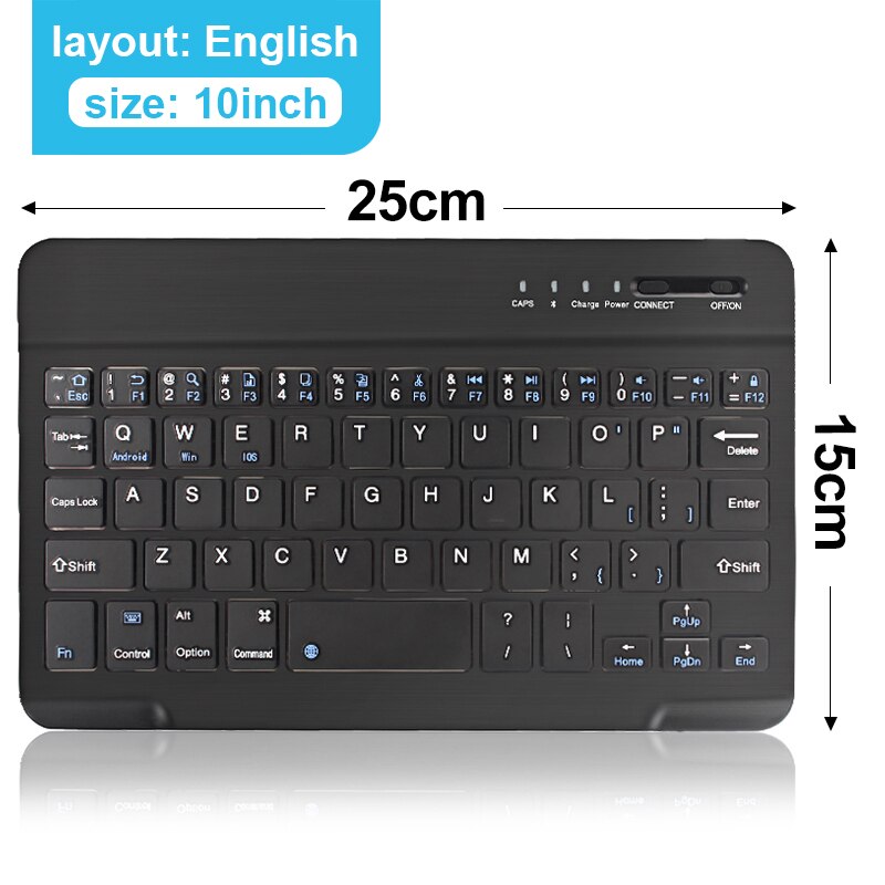 Teclado inalámbrico Bluetooth, Mini teclado ruso para ipad, tableta, teclado de goma compatible con Windows IOS Android: 10 Inch Black