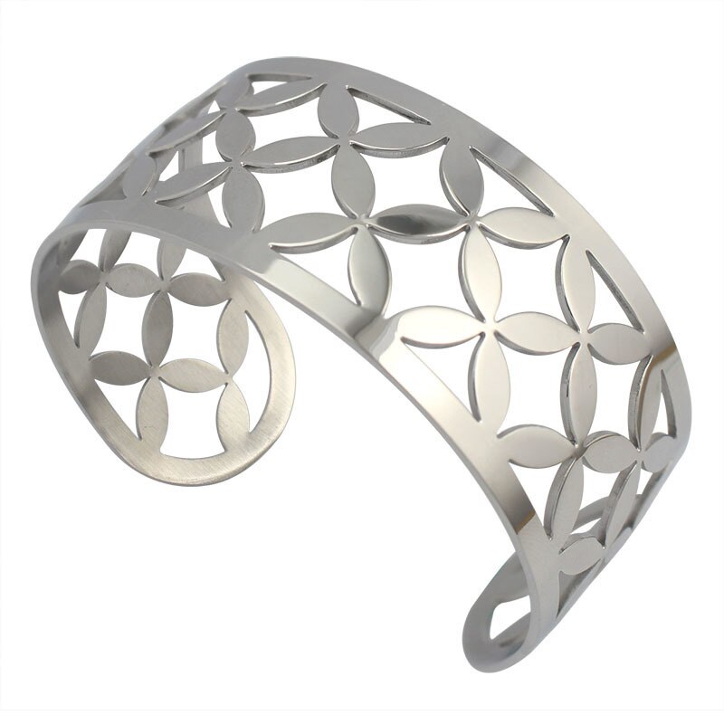 Stainless Steel Bracelet For Female Male Adjustable Hollow Arm Cuff Bangles Gold/Rose Gold/Silver Color Bangles Trendy Jewelry: silver bangle