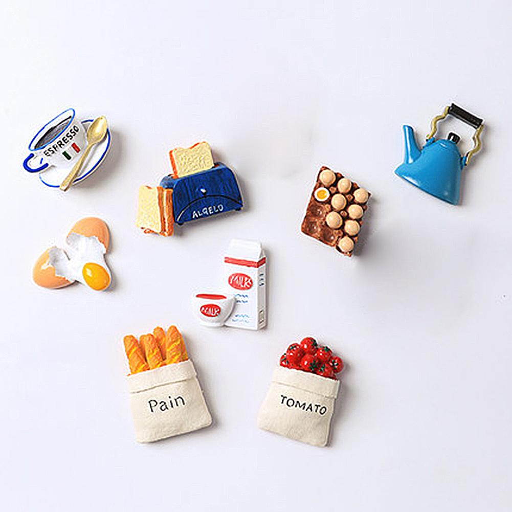 Ei Melk Koffie Cup Brood Koelkast Magnetische Koelkast Sticker Hars Koelkast Stickers Creatieve Leuke Magneet Keuken Decor