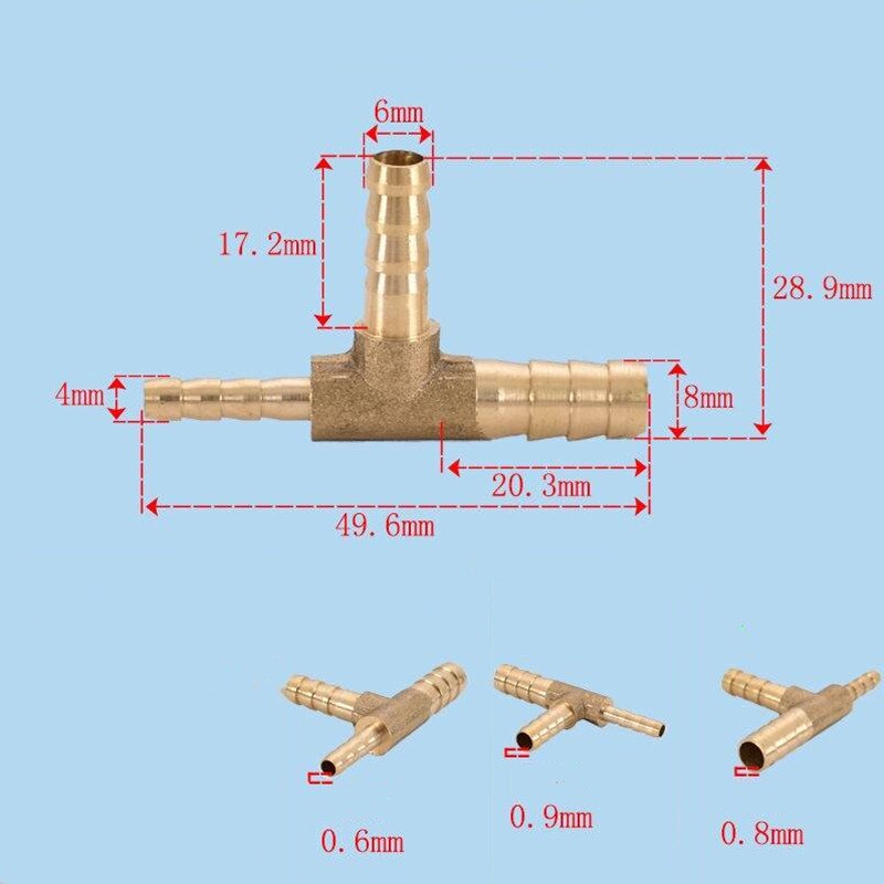 Brass Pagoda Barb Pipe Fittings Equal / Variable Diameter 3 Way T-type 4mm 5mm 6mm 8mm 10mm 12mm 14mm 16mm Oil / Water / Gas: OD 8-6-4