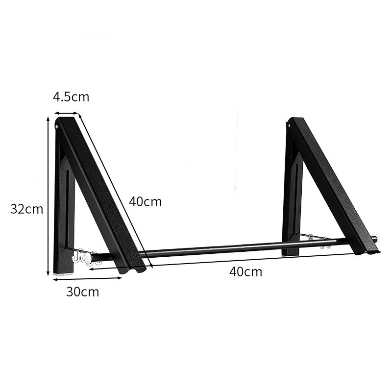 Huishoudelijke Draagbare Vouwen Kleerhanger Muur Gemonteerde Badkamer Droogrek Intrekbare Onzichtbare Kleding Rail Droogrekken: 2pcs Black 40cm rod