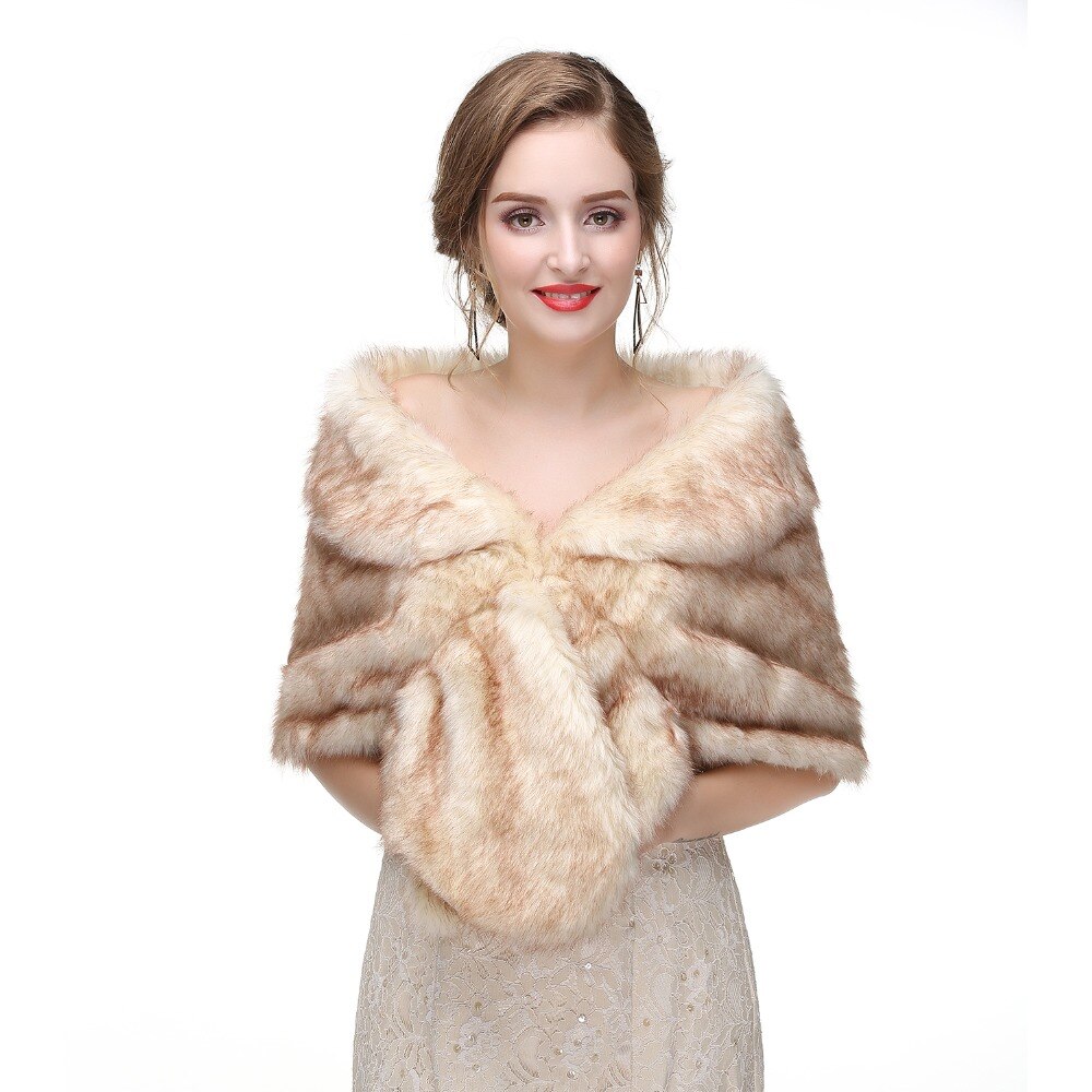 Janevini kvinder brun imiteret pels wrap bryllup vinter boleros grå formelle brude wraps sjal pels cape jakker bolero mariage