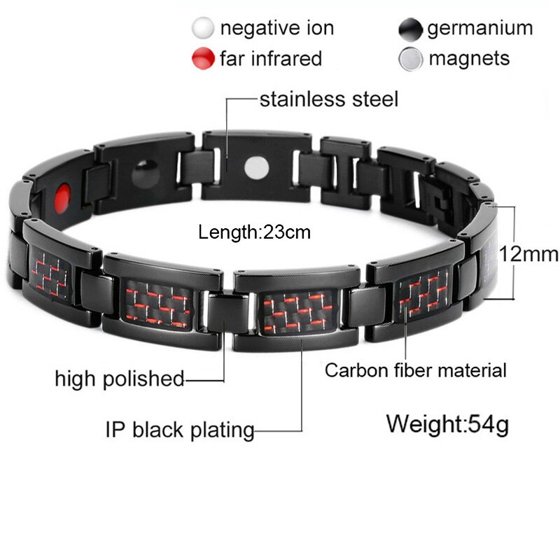 Mens Black Magnetische Armband Roestvrij Staal Energie Germanium Mannen 4 In 1 Armbanden Hand Chain Blue Carbon Fiber Hologram Bangle: 1