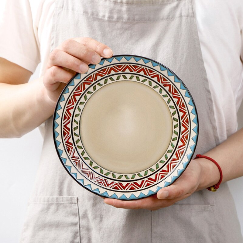 Servies Keramische Diner Plaat Set Schotel Porselein Leuke Dessertbord Servies Nordic Stijl Onderglazuur Diepe Vlakke Plaat