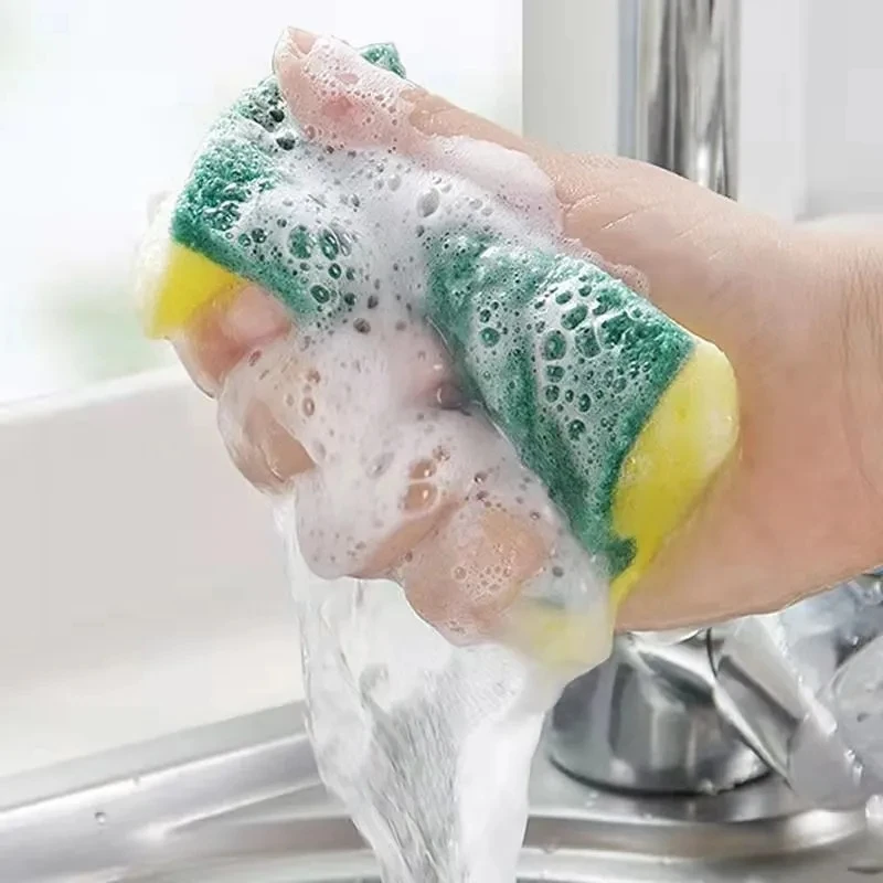Esponja de lavar louça dupla face altamente absorvente pote de cozinha pratos esponjas de limpeza limpar escova de limpeza doméstica atacado
