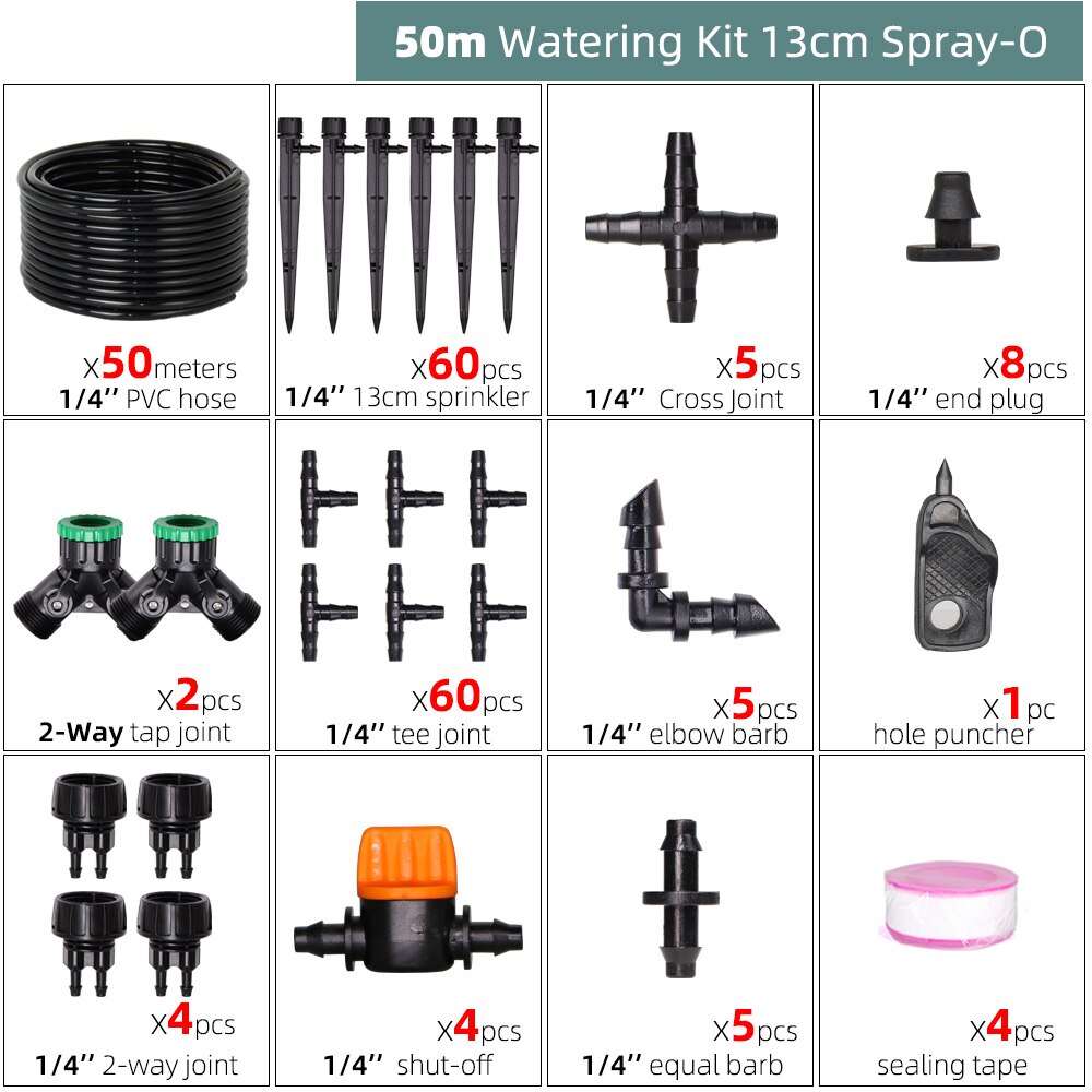 Drip Irrigation System 1/4" Hose 180 Degree Adjustable Sprinkler Kit 4-Way Garden Watering Inserting Ground Micro Flow Dripper: O