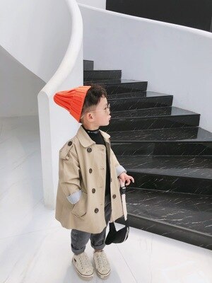Boys &amp; Girls Fall Trench Coat Baby Kids Korean Mid-long Windbreaker Overcoat Spring Children's Turn-collar Outerwear B349: 9M