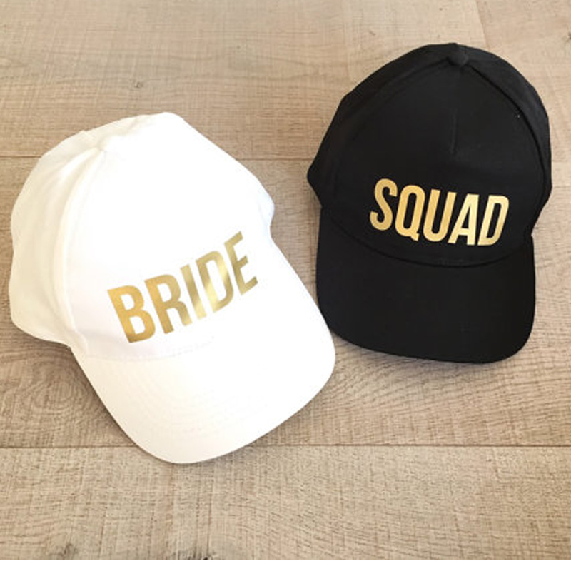 BRAUT Kader Baseball Kappen Goldene drucken Neue Stil Hüte Frauen Hochzeit Preparewear Weiß Schwarz Junggeselle Party Sommer Liebhaber Hüte