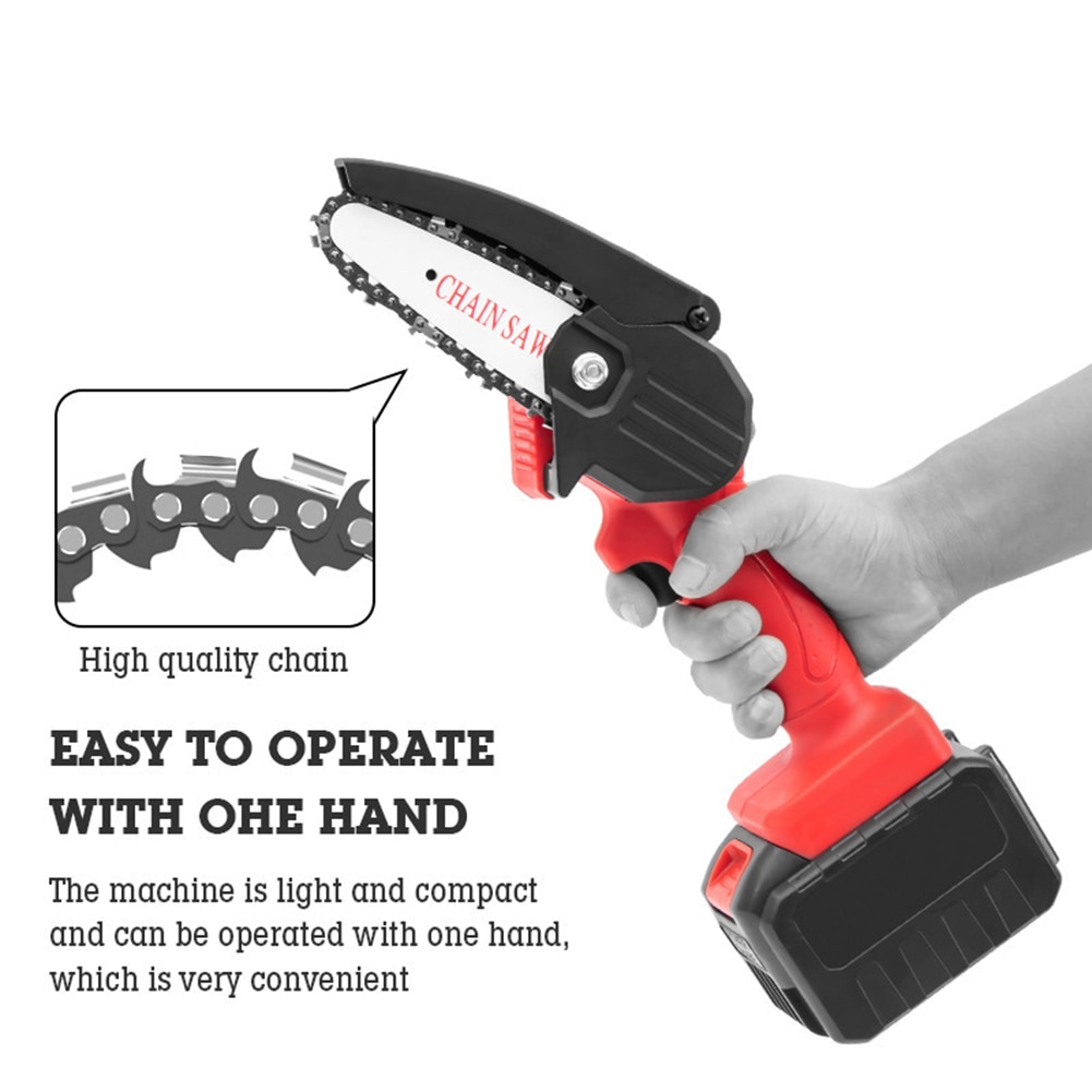 Lithium Battery Mini Electric Chainsaw Wood Cutter Lithium Pruning Chainsaw Bracket Easily Carrying Lightweight Gadgets