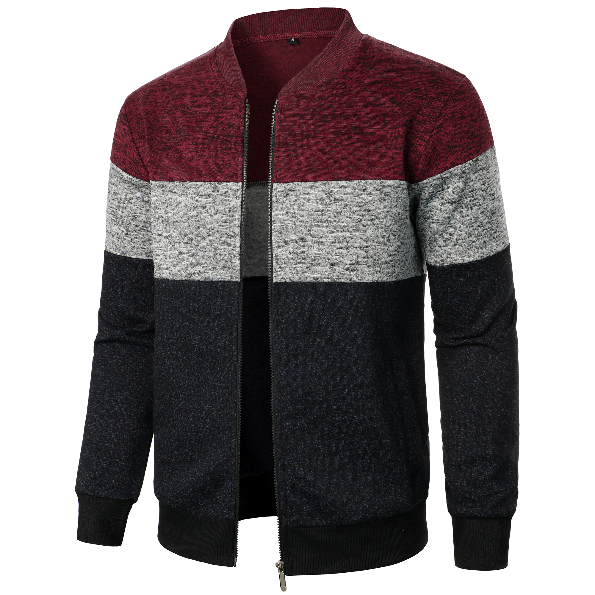 Haut en tricot à col montant pour hommes, rayé, fermeture éclair à carreaux, avec couleurs assorties à la , automne/hiver