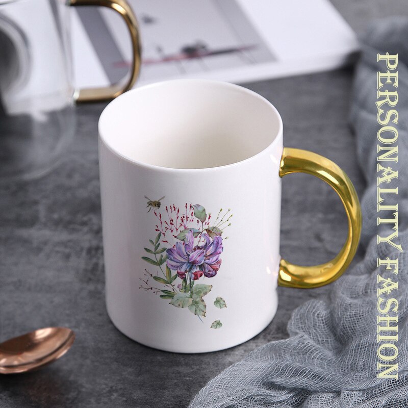 Cartoon ceramic cup mug Blue elf flower pattern coffee mug home drinking cup milk juice breakfast cup KTZW-031