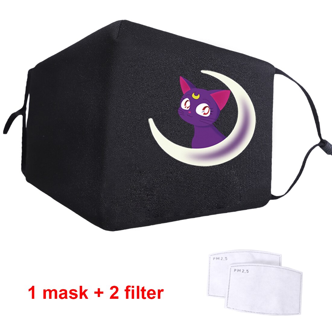 Sailor moon sød dejlig japan anime vaskbar anti-støv mund ansigtsmaske voksen sort anti-støv ansigtsbeskyttende muffel cover maske: 86006