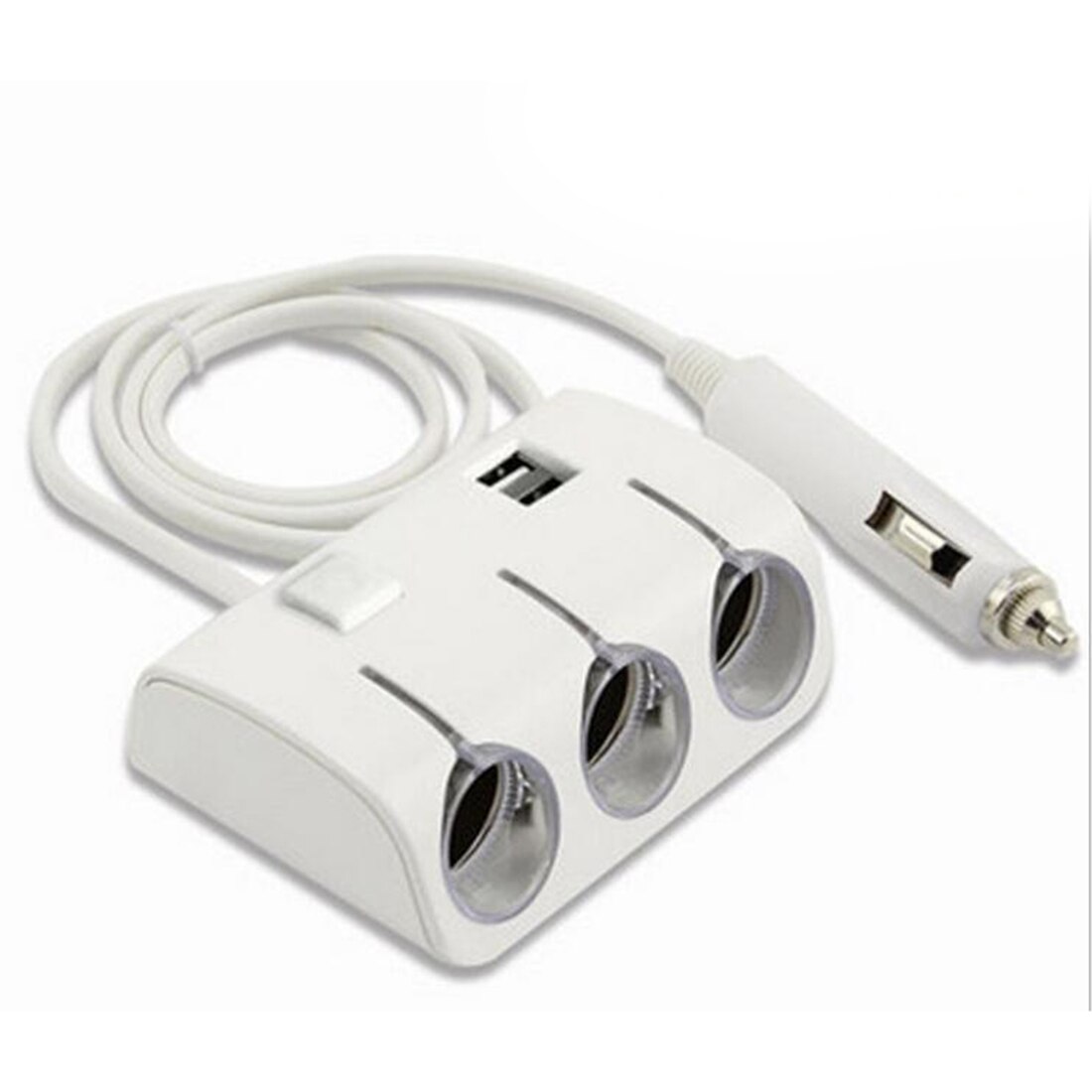 Dewtreetali 3 stopcontacten 120w auto sigarettenaansteker splitter 2 usb poorten oplader adapter met schakelaar: Wit