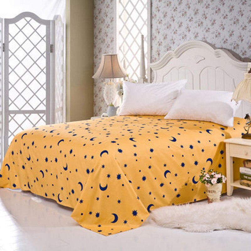 Drap de lit plat de couleur jaune | Étoiles de lune, drap plat de dessin animé, 1 pièce, drap de lit de ponçage en Polyester (sans taie d'oreiller),: XF347-11 / 160cmx230cm