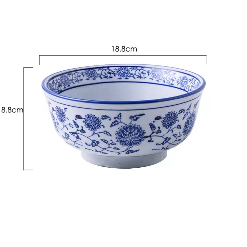 Blue and White Porcelain Hat Soup Bowl Ceramic Chinese Tableware Household Ramen Bowl Restaurant Large Instant Noodle Bowl: 7.4 inch